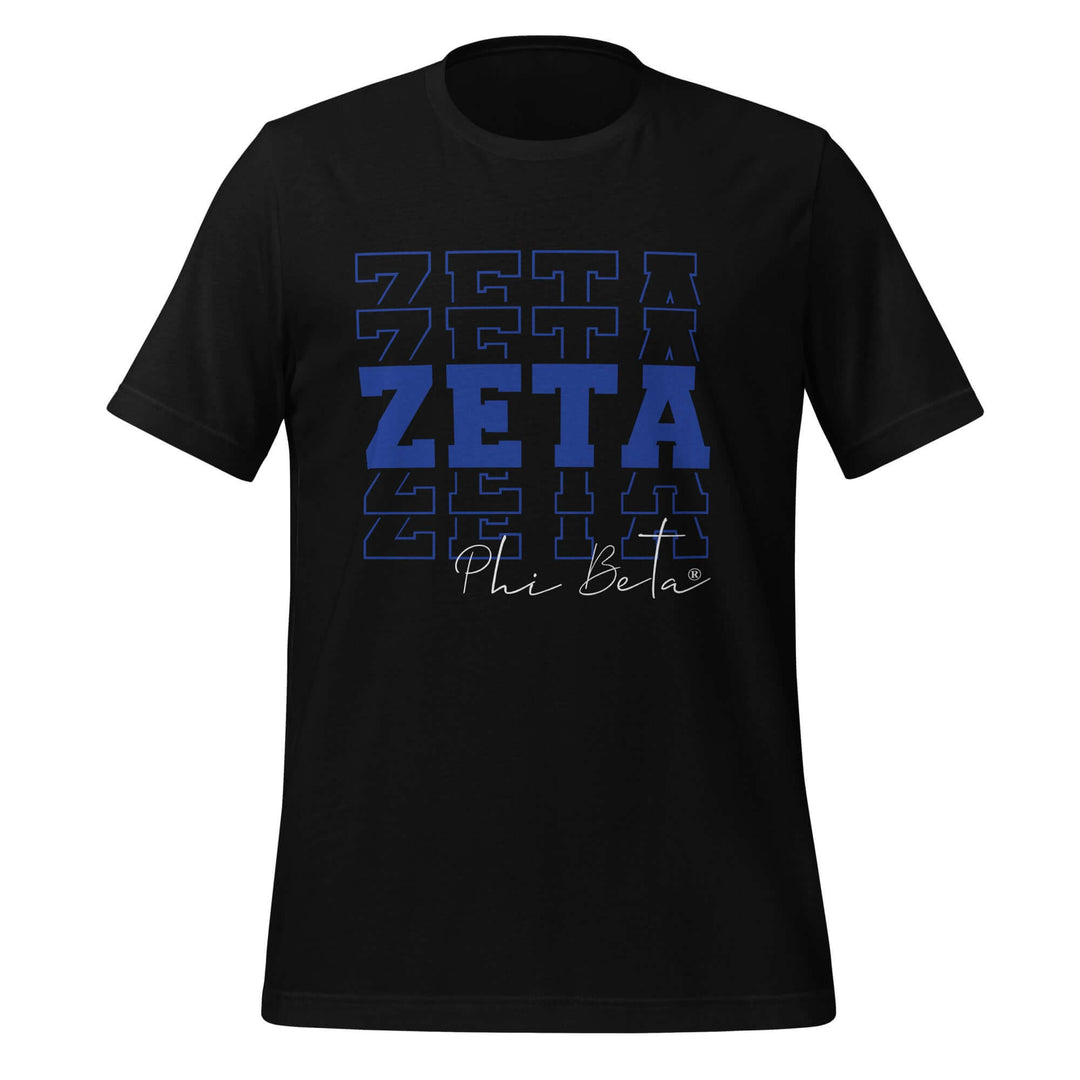 Unisex Zeta Phi Beta sorority t-shirt in black, featuring stylish design and soft, comfortable fabric for Greek gear lovers.