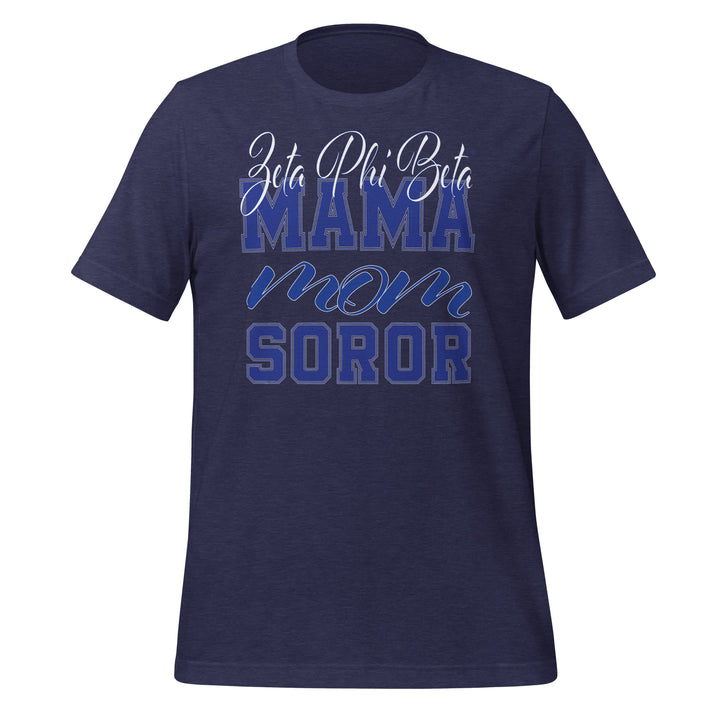 Zeta MAMA T-Shirt in navy featuring Zeta Phi Beta design, perfect for sorority and fraternity paraphernalia.