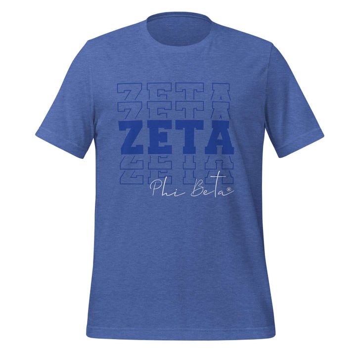 Zeta Phi Beta Echo Sorority unisex t-shirt in blue, perfect for Greek gear and sorority paraphernalia.