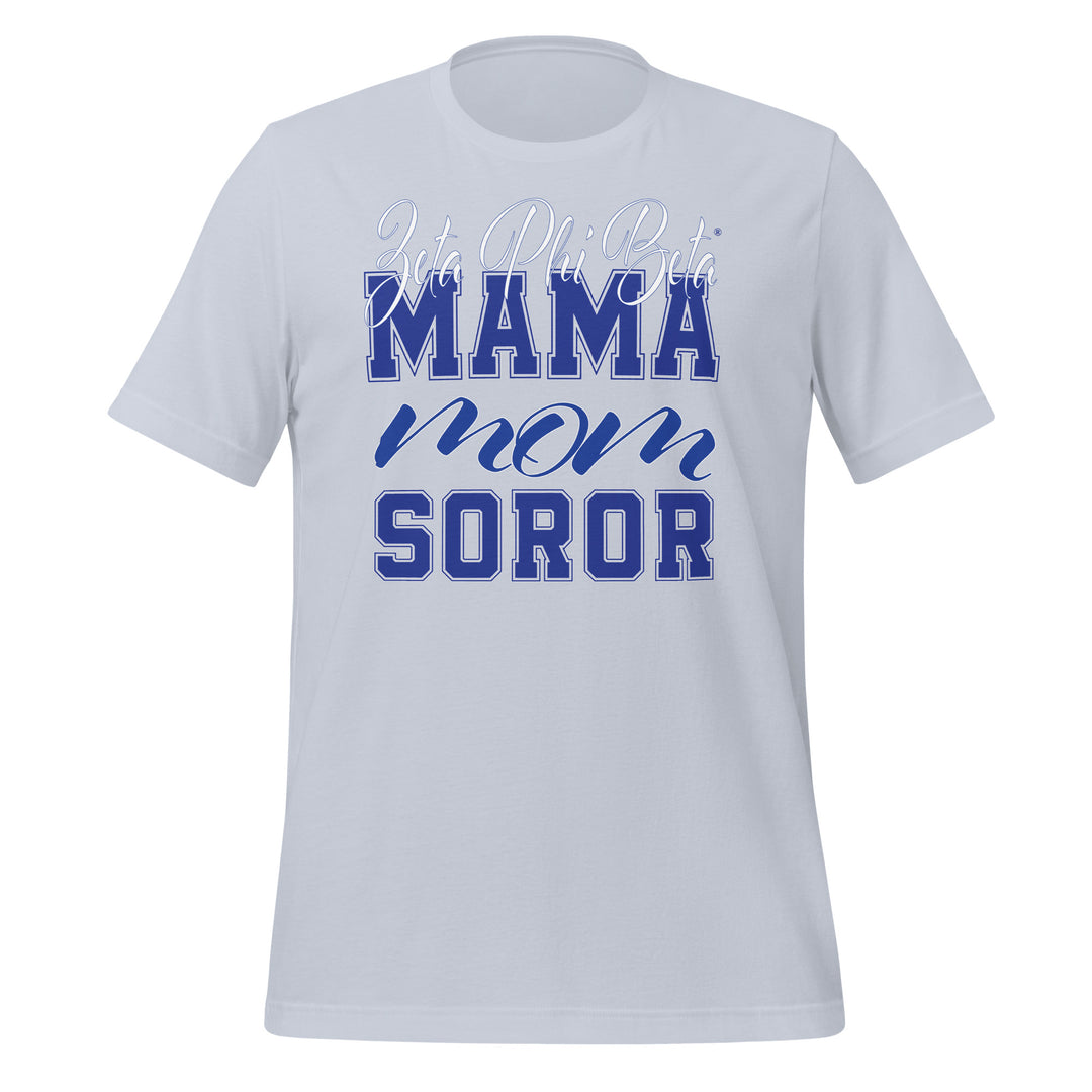 Zeta MAMA T-Shirt in light blue, stylish Greek gear for sorority and fraternity members, featuring bold lettering.