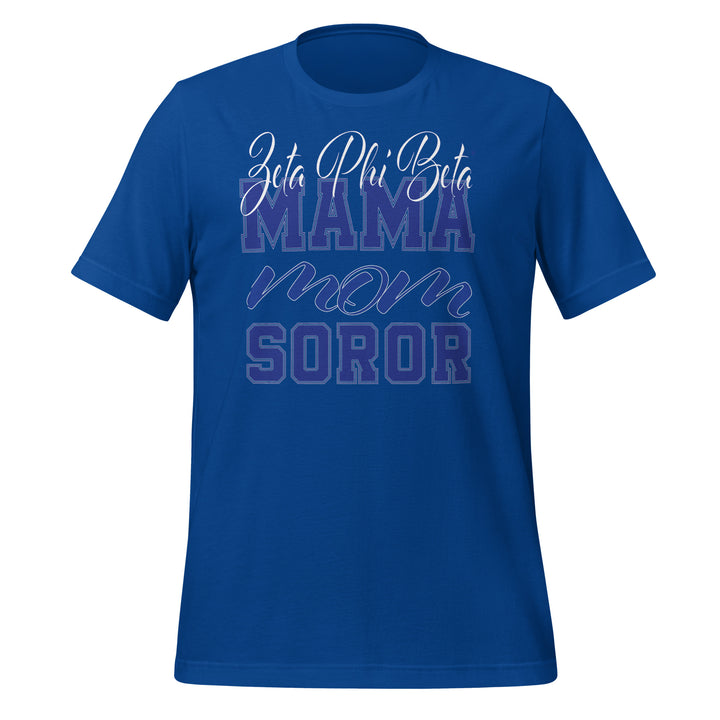 Zeta MAMA T-Shirt in blue, perfect sorority gear for proud moms and supporters. Comfortable and stylish Greek paraphernalia.