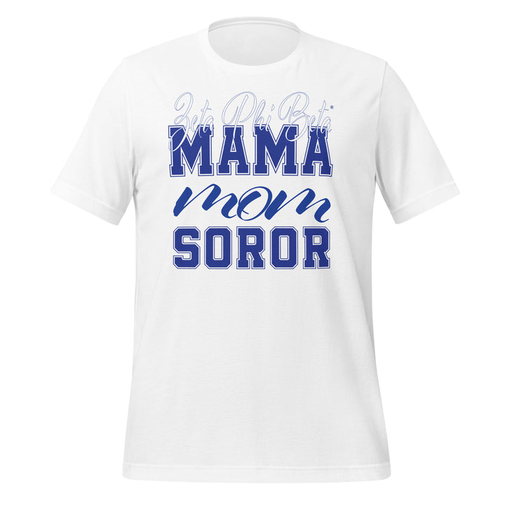 Zeta MAMA T-Shirt, white, soft cotton, perfect for sorority and fraternity events, stylish Greek gear for moms.