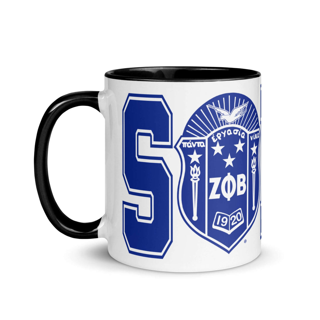 Zeta Soror mug with blue and black design, perfect for sorority members' coffee or tea rituals.