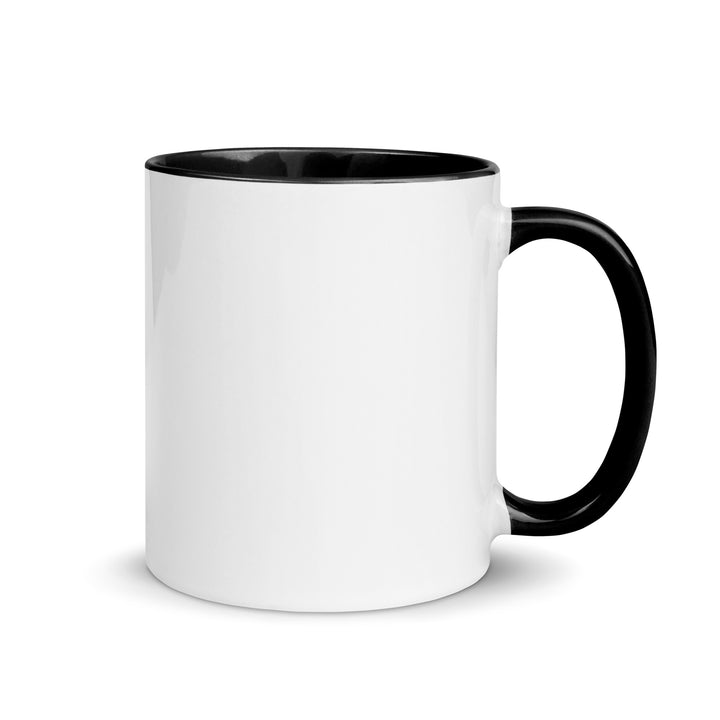 White ceramic mug with black rim and handle, perfect for fraternity and sorority paraphernalia. Ideal for your morning coffee.