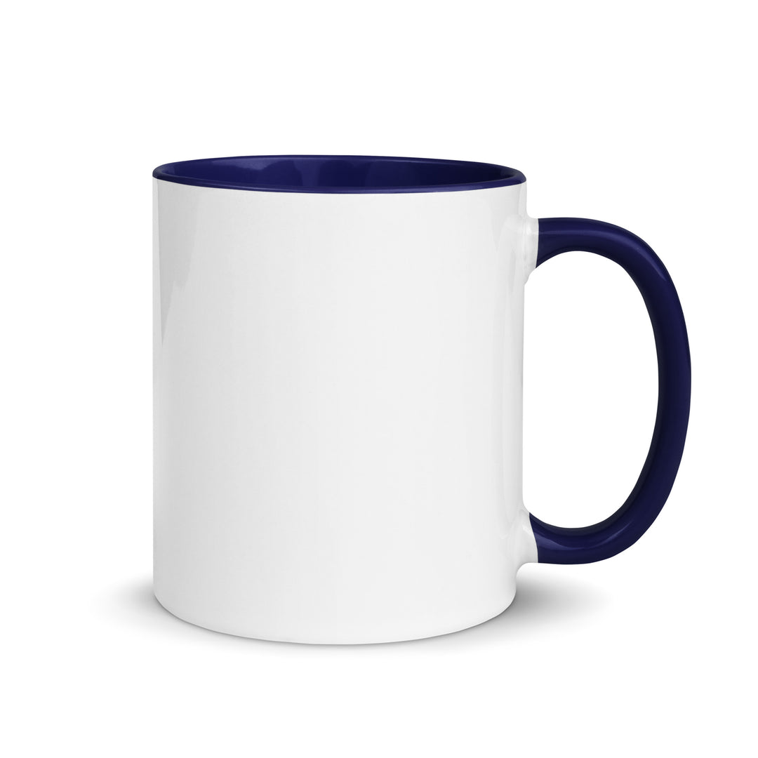 Zeta Script Mug with navy blue interior and handle, perfect for sorority and fraternity coffee rituals.