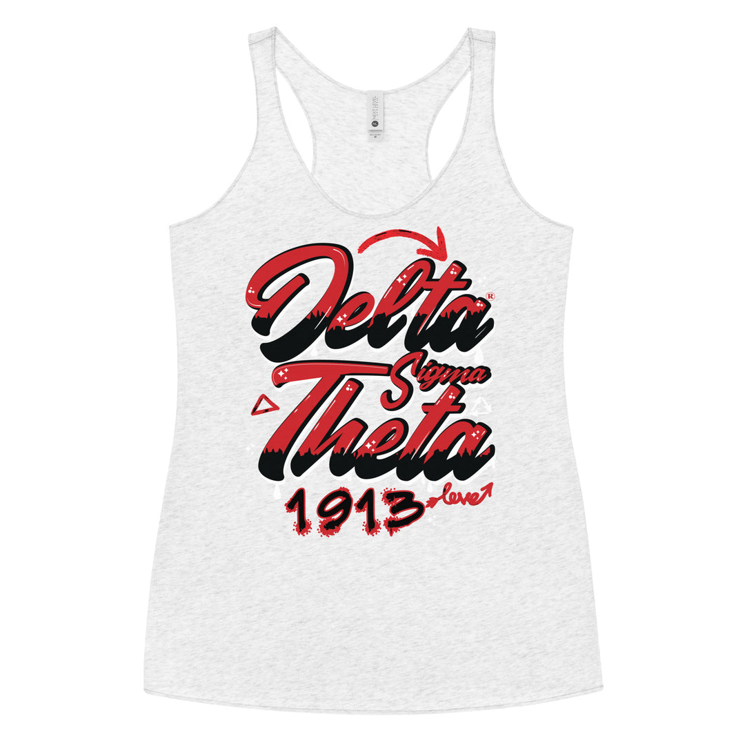 Delta Sigma Theta Graffiti Racerback Tank, stylish sorority apparel for women, perfect greek gear for your collection.