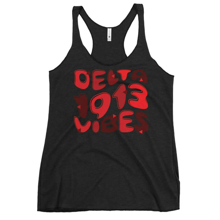 Delta Sigma Theta Vibes racerback tank top, lightweight sorority apparel with edgy raw edge seams. Perfect Greek gear.