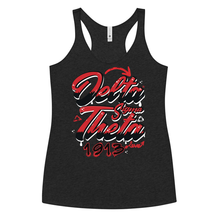 Delta Sigma Theta graffiti design women's racerback tank for sorority and greek gear enthusiasts.