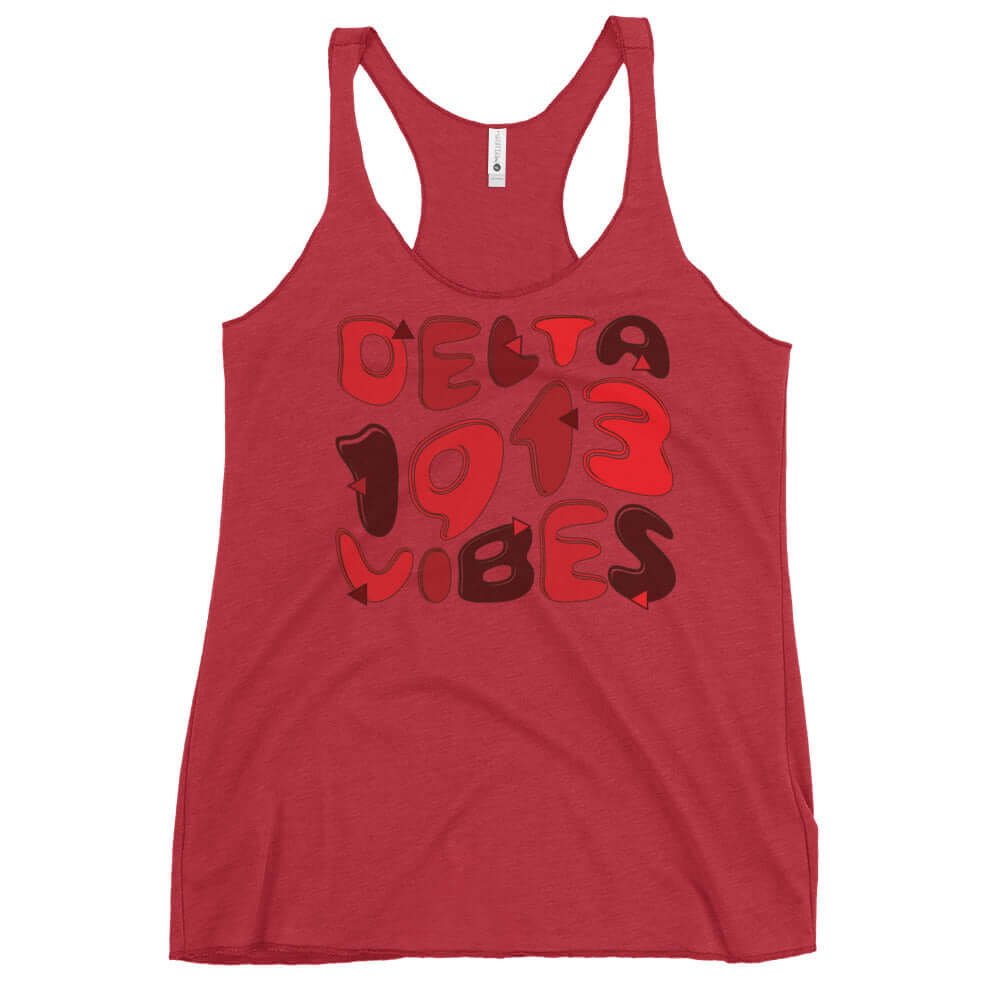 Delta Sigma Theta Vibes red racerback tank top, perfect sorority paraphernalia for Greek gear enthusiasts.